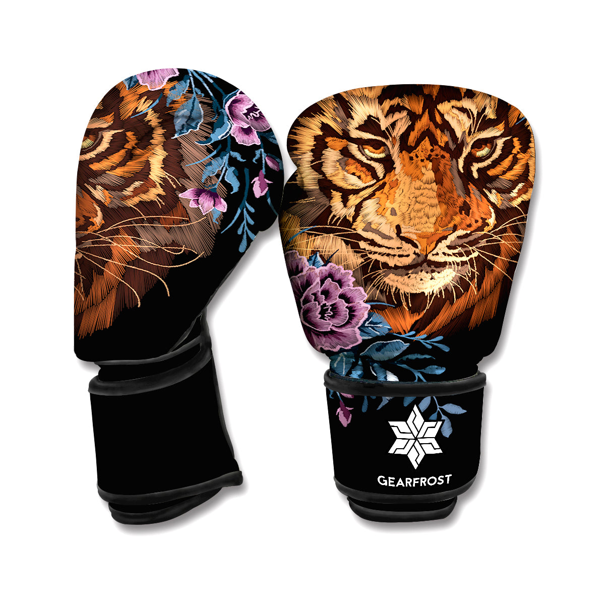 Embroidery Tiger And Flower Print Boxing Gloves