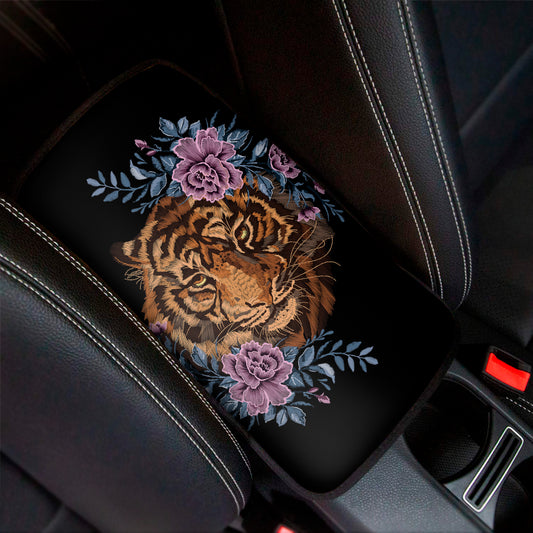 Embroidery Tiger And Flower Print Car Center Console Cover