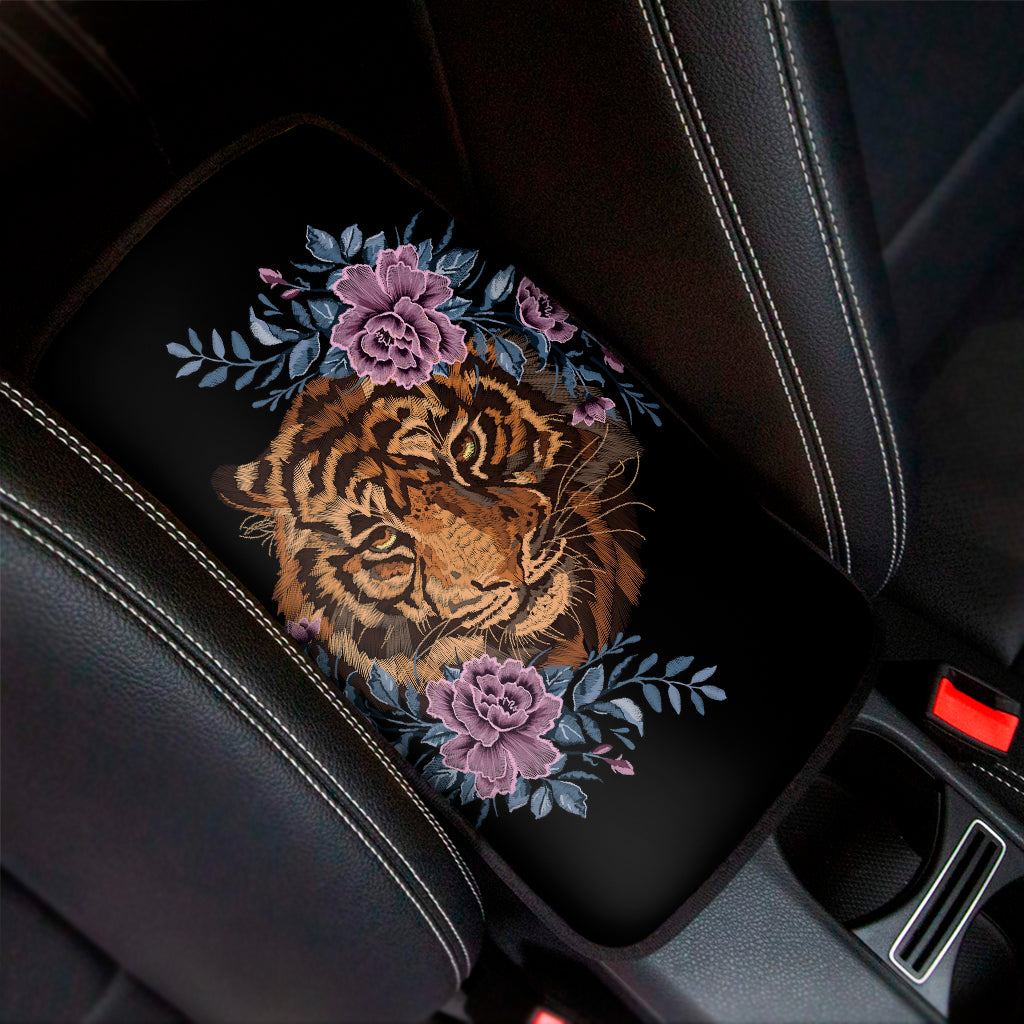 Embroidery Tiger And Flower Print Car Center Console Cover