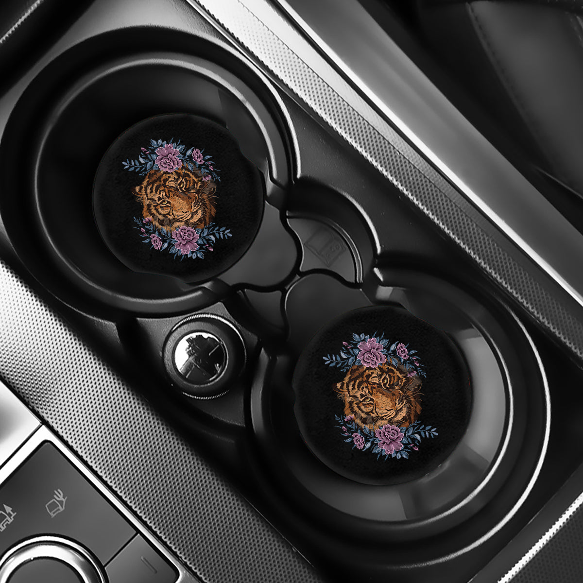 Embroidery Tiger And Flower Print Car Coasters