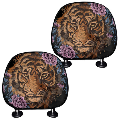 Embroidery Tiger And Flower Print Car Headrest Covers