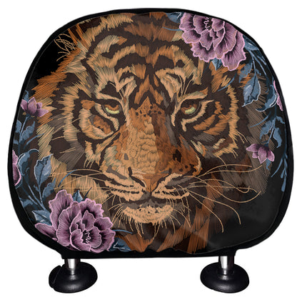 Embroidery Tiger And Flower Print Car Headrest Covers