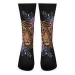 Embroidery Tiger And Flower Print Crew Socks