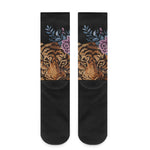 Embroidery Tiger And Flower Print Crew Socks