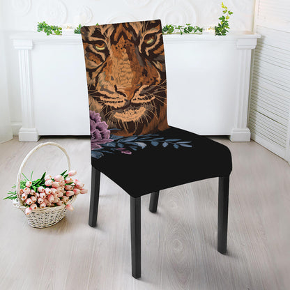 Embroidery Tiger And Flower Print Dining Chair Slipcover