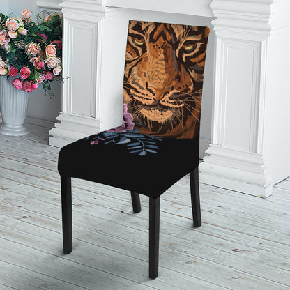 Embroidery Tiger And Flower Print Dining Chair Slipcover