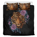 Embroidery Tiger And Flower Print Duvet Cover Bedding Set