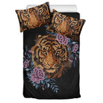 Embroidery Tiger And Flower Print Duvet Cover Bedding Set