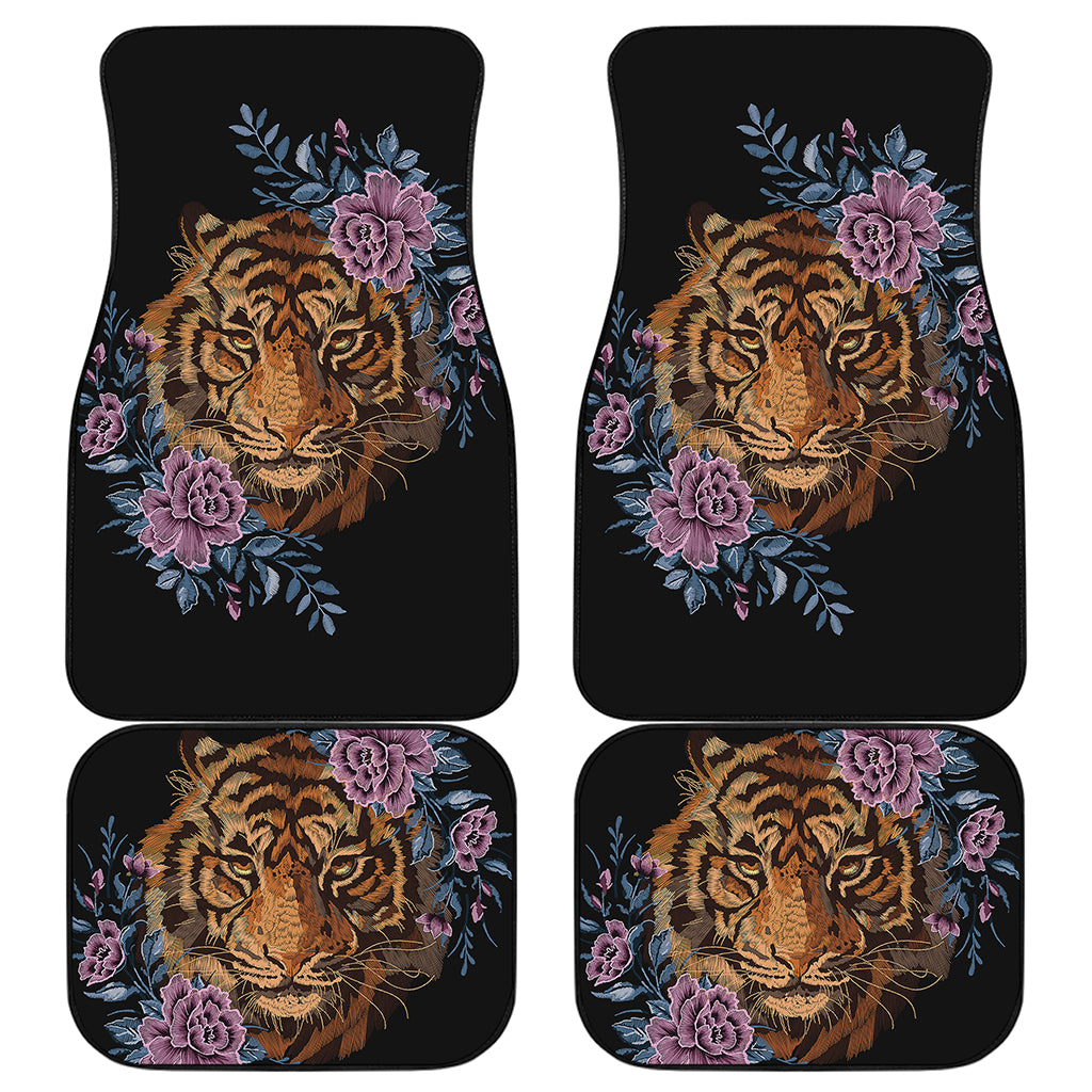 Embroidery Tiger And Flower Print Front and Back Car Floor Mats