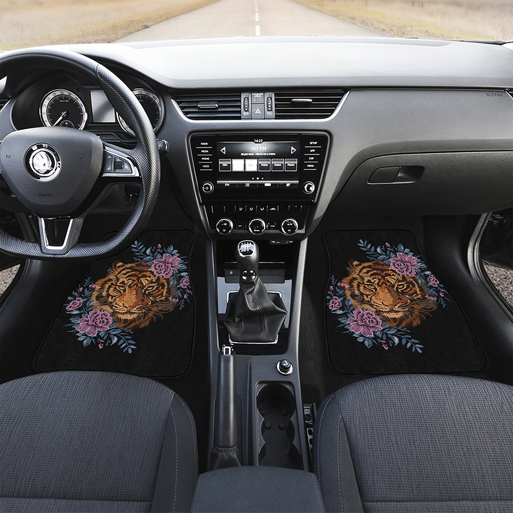 Embroidery Tiger And Flower Print Front and Back Car Floor Mats