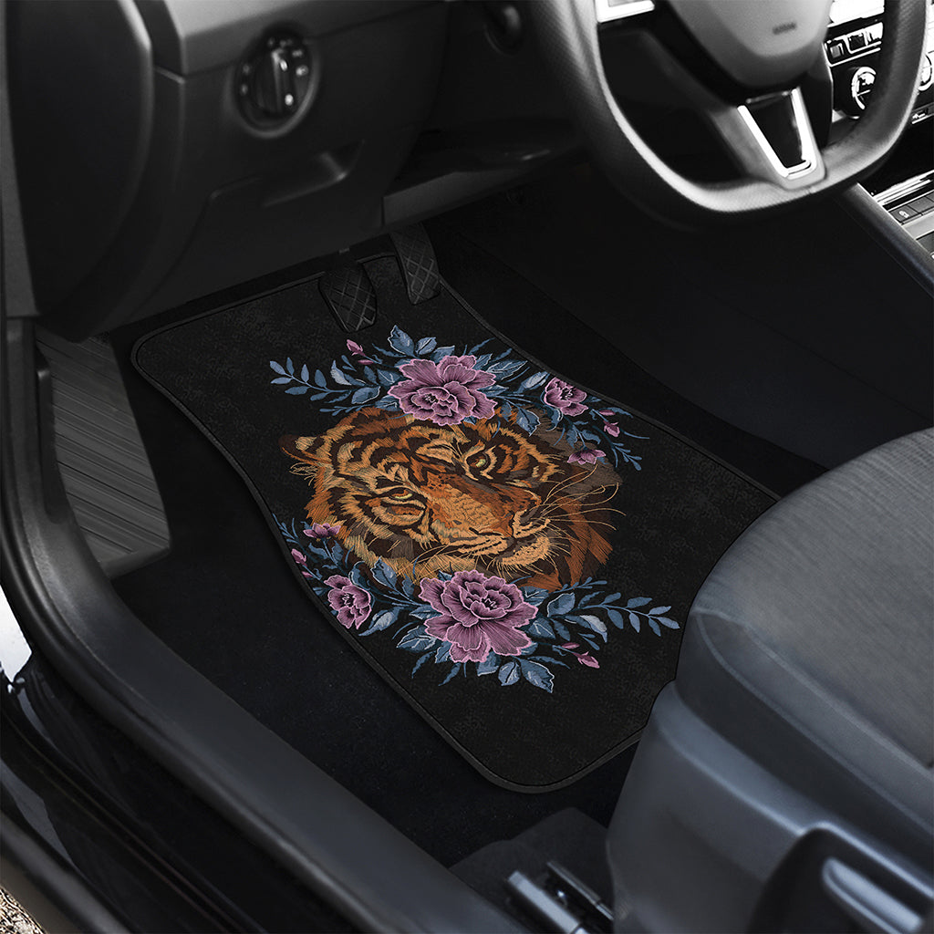 Embroidery Tiger And Flower Print Front and Back Car Floor Mats