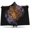 Embroidery Tiger And Flower Print Hooded Blanket