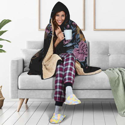 Embroidery Tiger And Flower Print Hooded Blanket