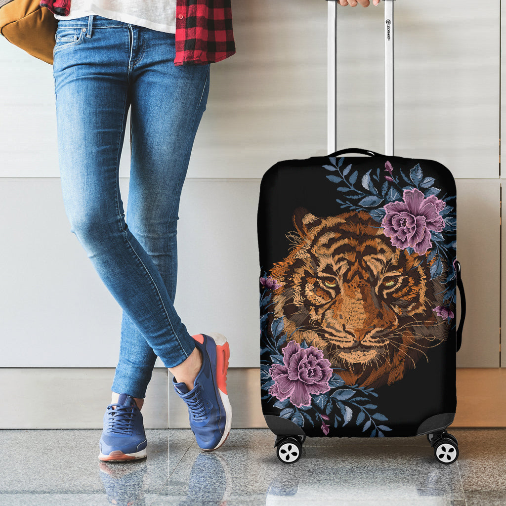 Embroidery Tiger And Flower Print Luggage Cover