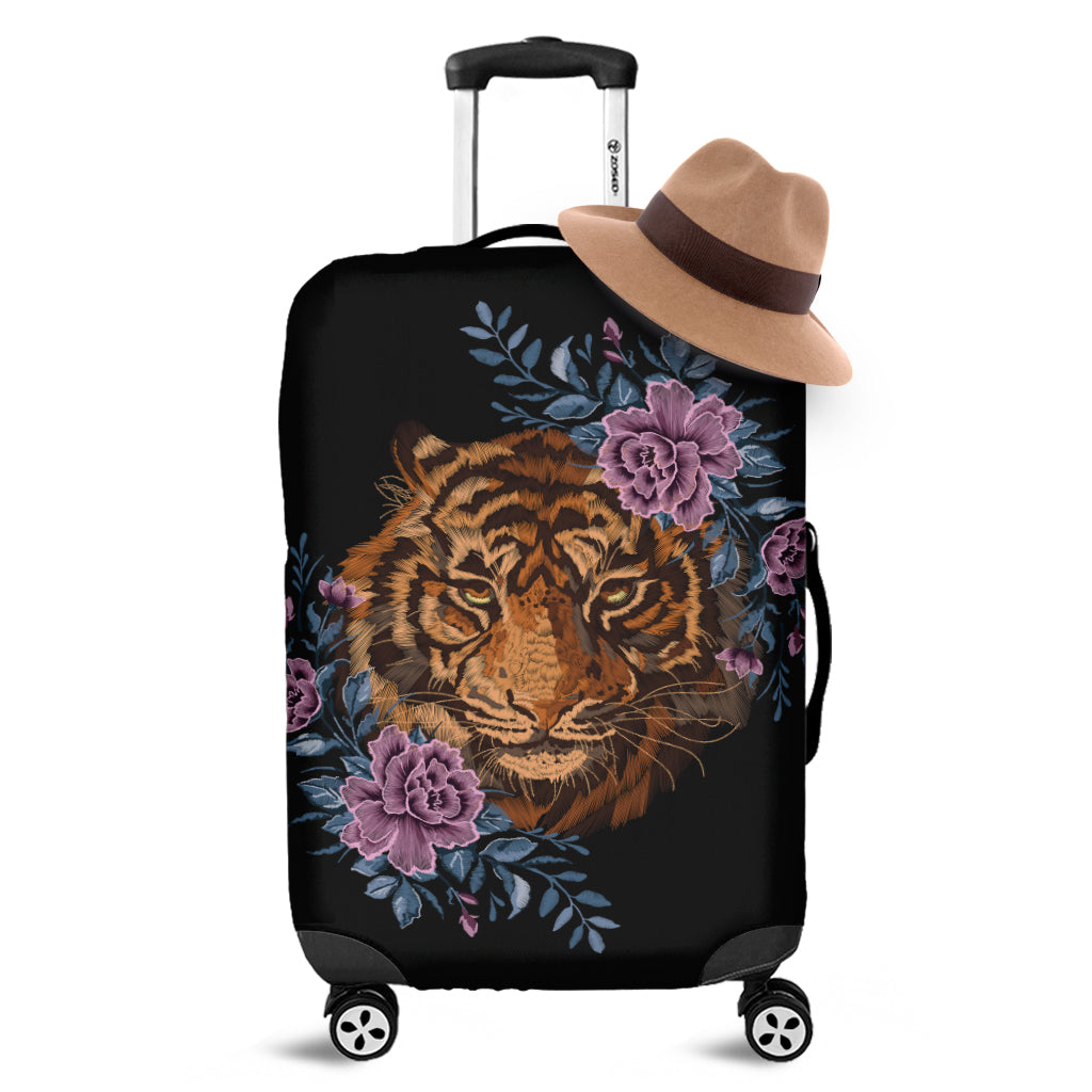 Embroidery Tiger And Flower Print Luggage Cover