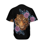 Embroidery Tiger And Flower Print Men's Baseball Jersey