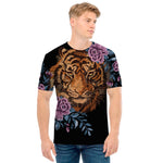 Embroidery Tiger And Flower Print Men's T-Shirt