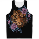 Embroidery Tiger And Flower Print Men's Tank Top
