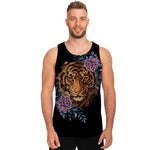 Embroidery Tiger And Flower Print Men's Tank Top