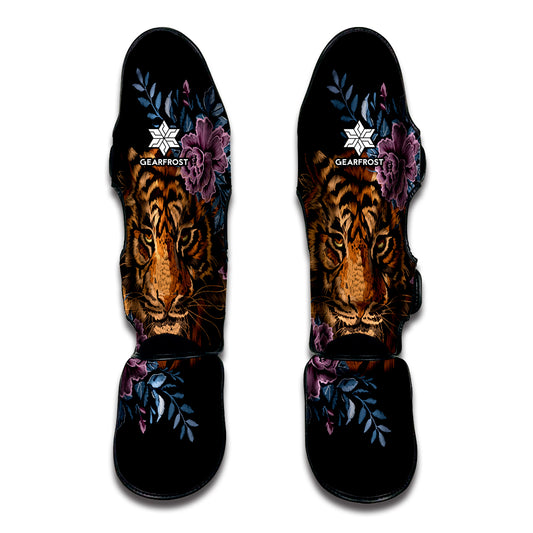 Embroidery Tiger And Flower Print Muay Thai Shin Guard