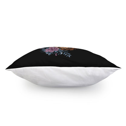 Embroidery Tiger And Flower Print Pillow Cover