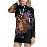 Embroidery Tiger And Flower Print Pullover Hoodie Dress