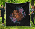 Embroidery Tiger And Flower Print Quilt