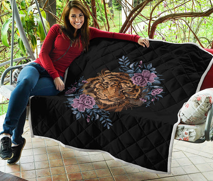 Embroidery Tiger And Flower Print Quilt
