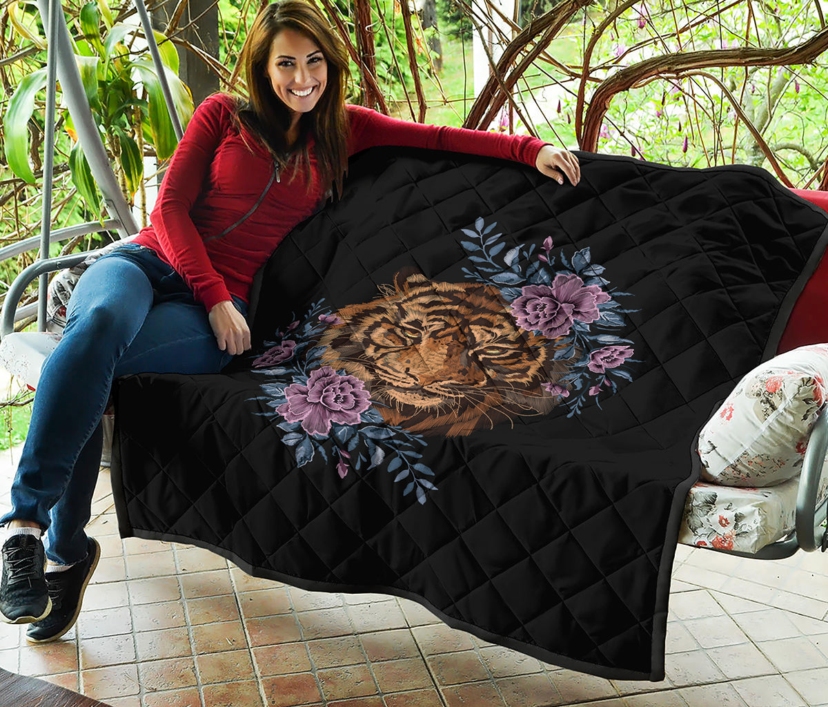 Embroidery Tiger And Flower Print Quilt