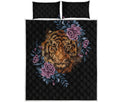 Embroidery Tiger And Flower Print Quilt Bed Set