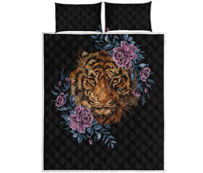 Embroidery Tiger And Flower Print Quilt Bed Set