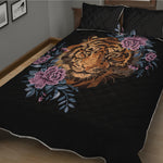 Embroidery Tiger And Flower Print Quilt Bed Set