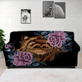Embroidery Tiger And Flower Print Sofa Cover