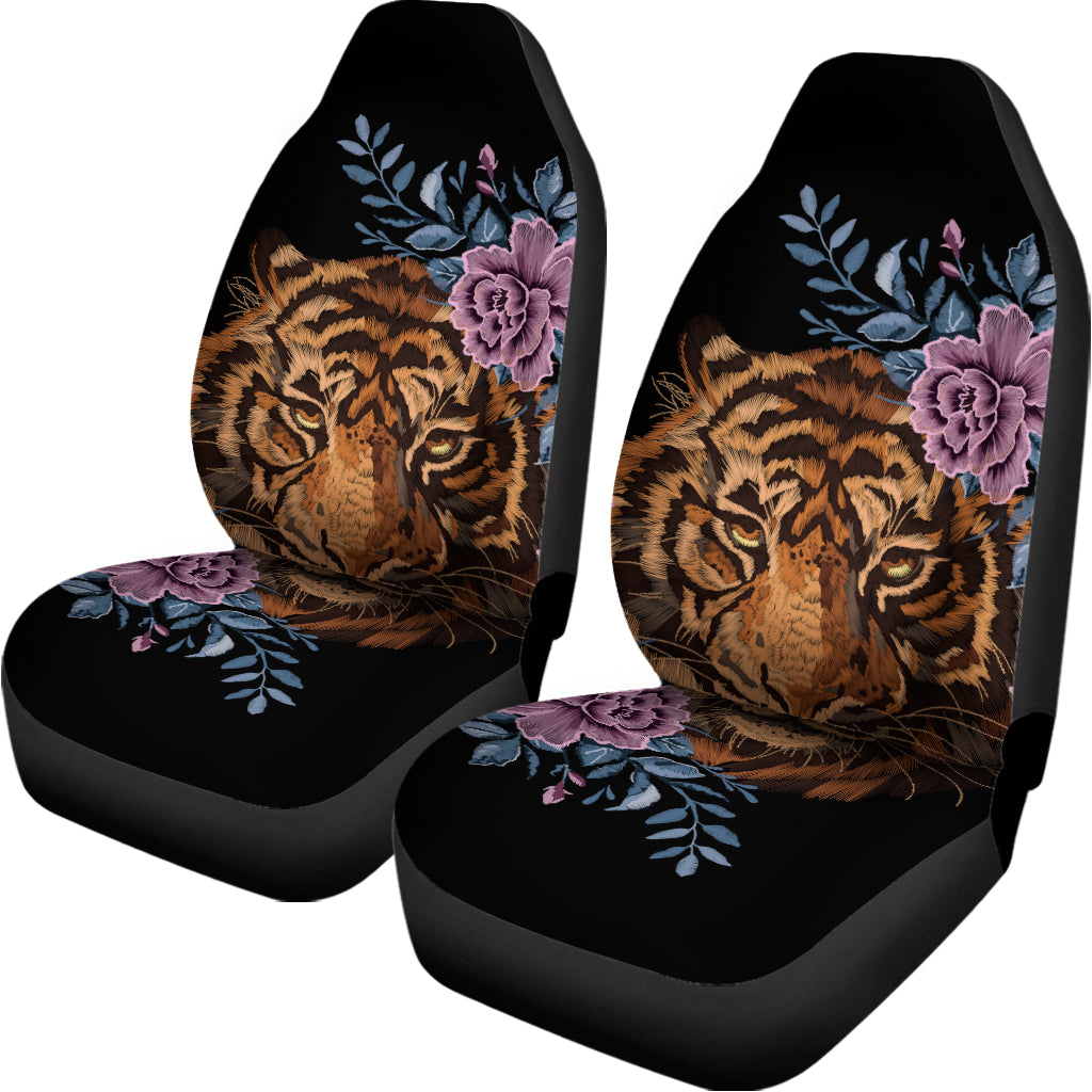 Embroidery Tiger And Flower Print Universal Fit Car Seat Covers