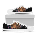 Embroidery Tiger And Flower Print White Low Top Shoes