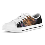 Embroidery Tiger And Flower Print White Low Top Shoes
