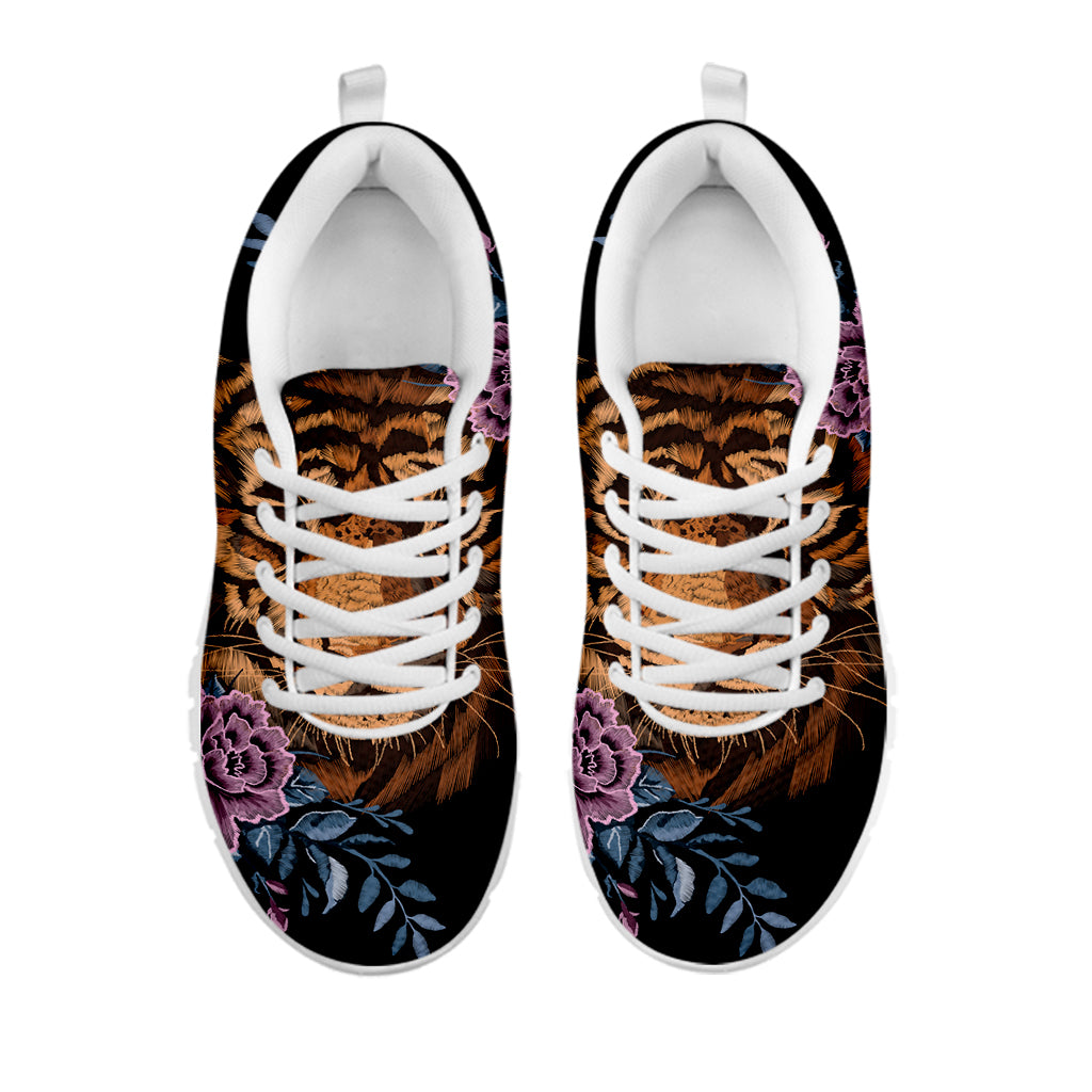 Embroidery Tiger And Flower Print White Sneakers