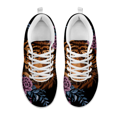 Embroidery Tiger And Flower Print White Sneakers