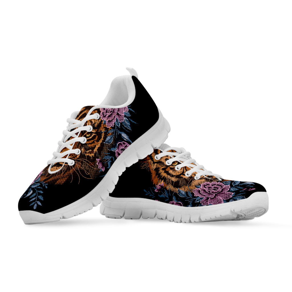 Embroidery Tiger And Flower Print White Sneakers