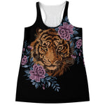 Embroidery Tiger And Flower Print Women's Racerback Tank Top