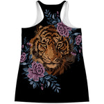 Embroidery Tiger And Flower Print Women's Racerback Tank Top