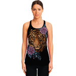 Embroidery Tiger And Flower Print Women's Racerback Tank Top