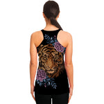 Embroidery Tiger And Flower Print Women's Racerback Tank Top