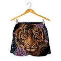 Embroidery Tiger And Flower Print Women's Shorts