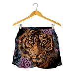 Embroidery Tiger And Flower Print Women's Shorts