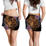 Embroidery Tiger And Flower Print Women's Shorts