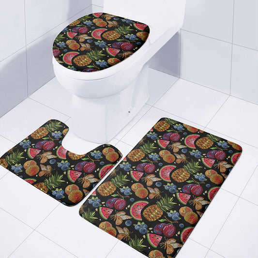 Embroidery Tropical Pattern Print 3 Piece Bath Mat Set