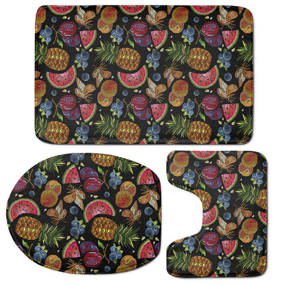 Embroidery Tropical Pattern Print 3 Piece Bath Mat Set