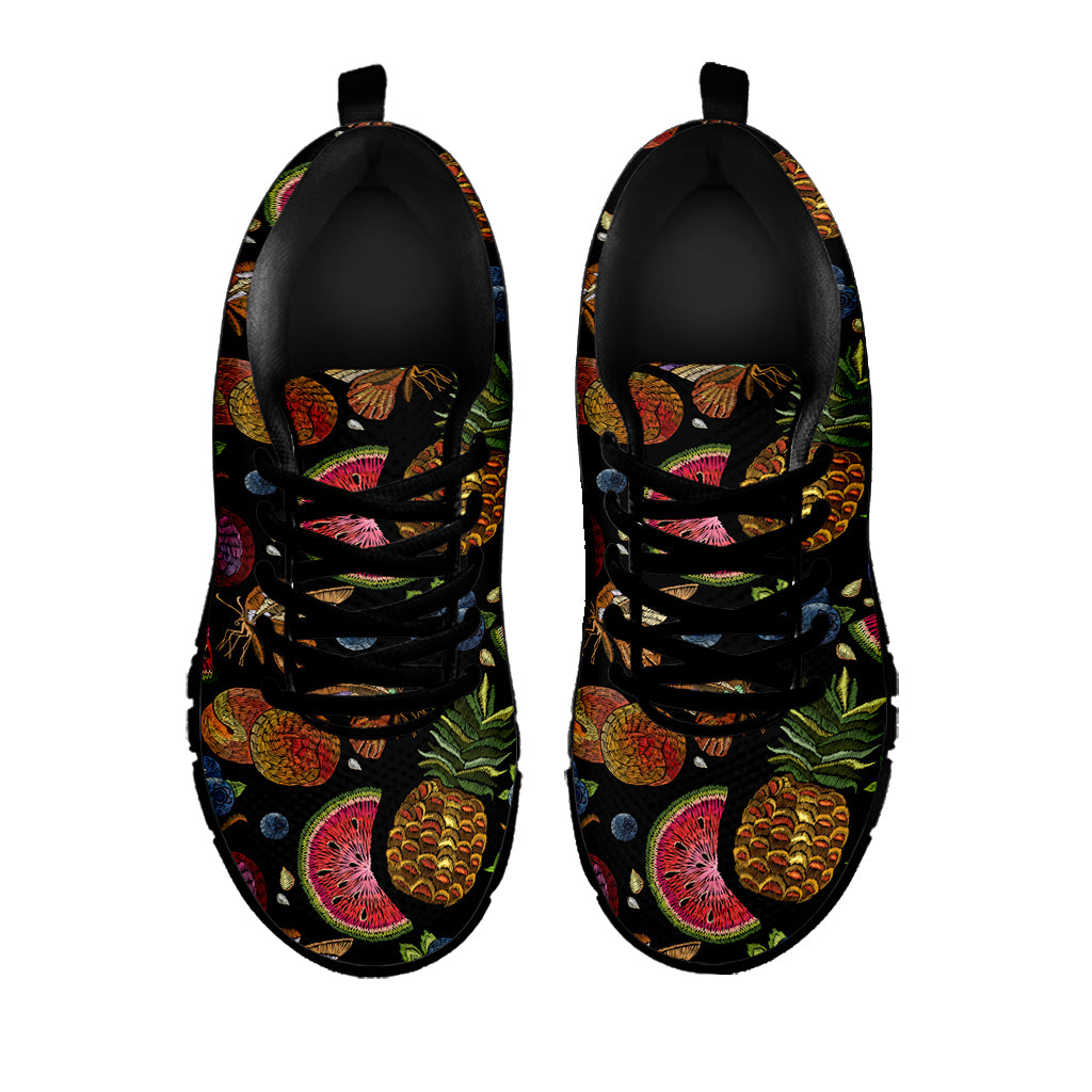 Embroidery Tropical Pattern Print Black Sneakers