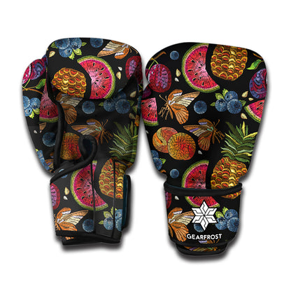 Embroidery Tropical Pattern Print Boxing Gloves
